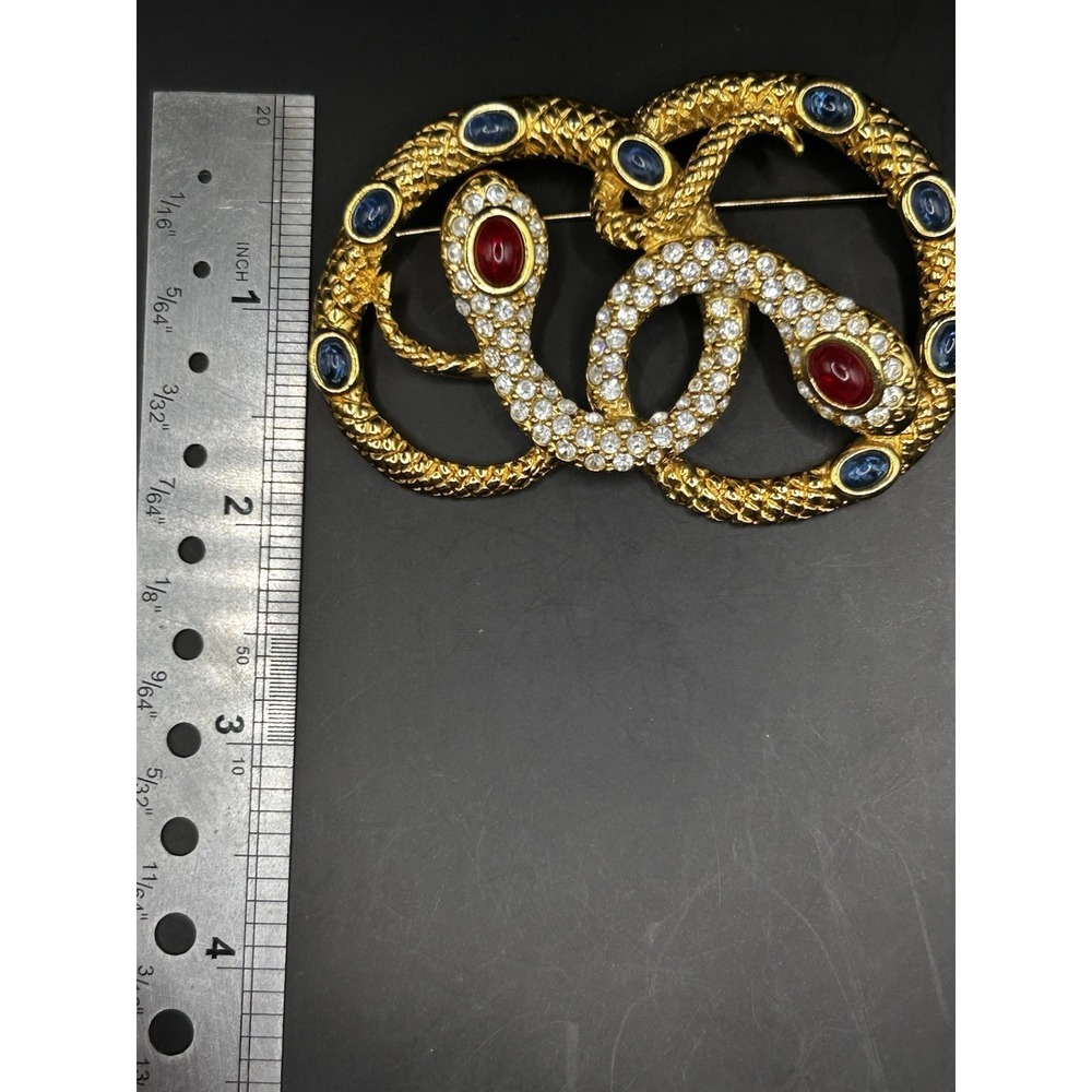Vintage KJL Kenneth Jay Lane MEDUSA Brooch Pin Gold Snakes Cabochons Rhinestones - Picture 5 of 6